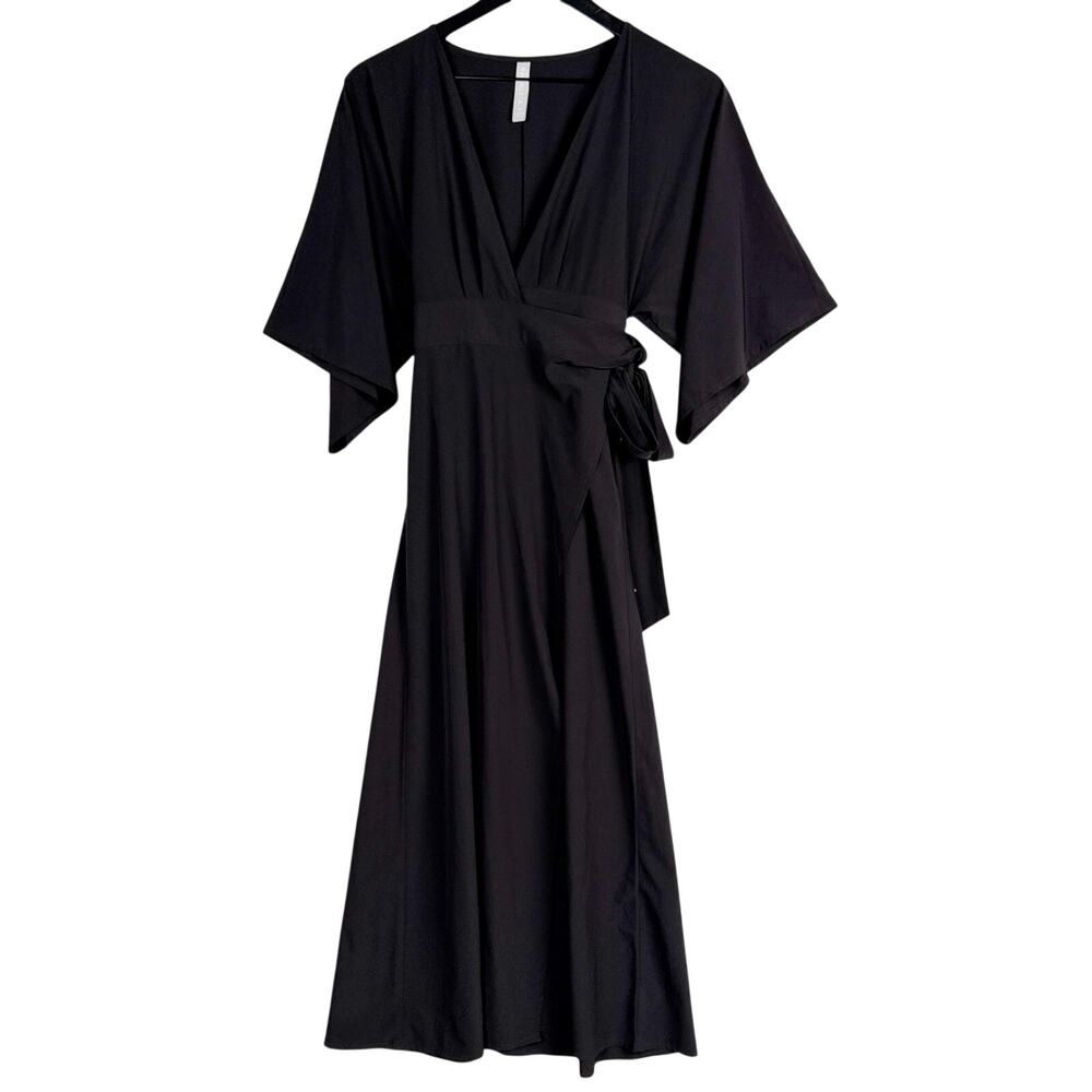 Athleta Wrap Maxi Long VNeck Calistoga Coverup Dress Black - XS